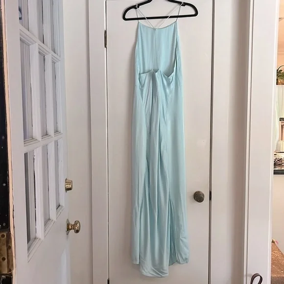 Samsøe Linea Long Satin Maxi Dress in Iced Aqua. size Large - Picture 7 of 13